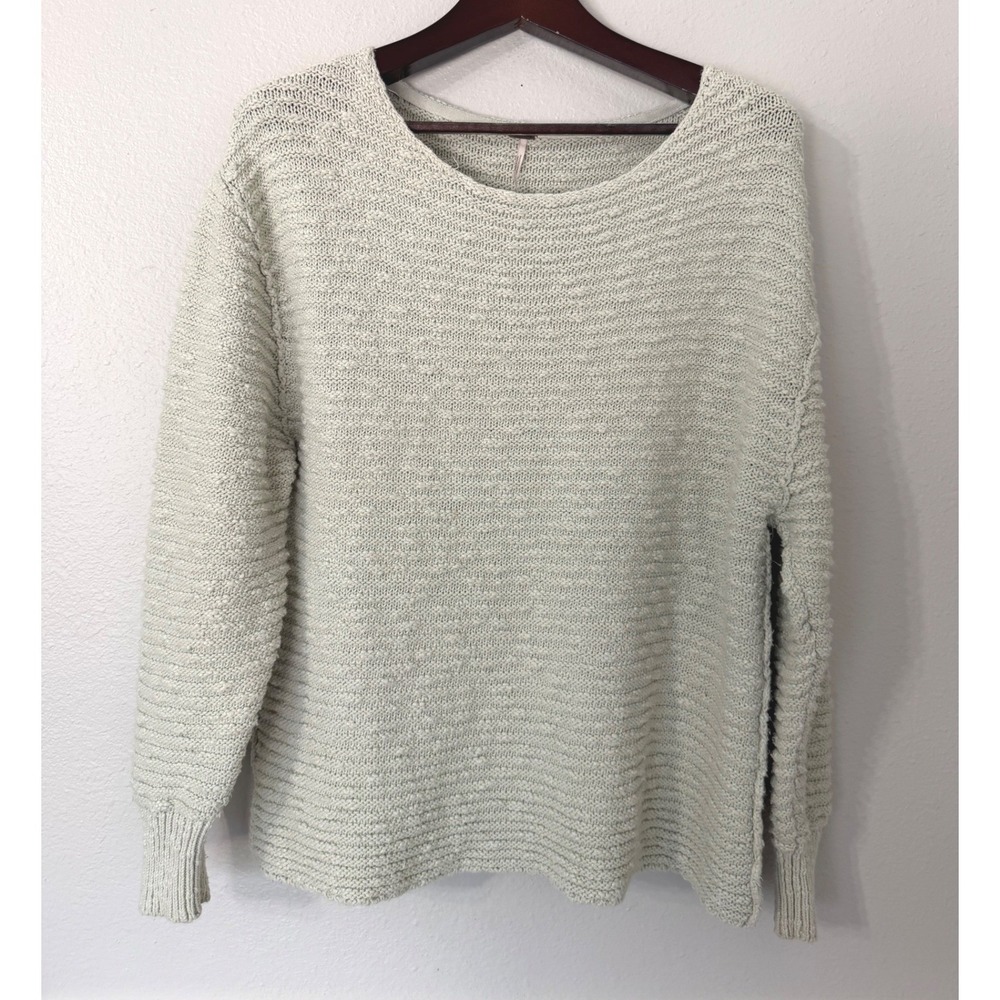 Free People OB832694 Cotton Blend Knit Pullover Sweater Light Sage Green Small